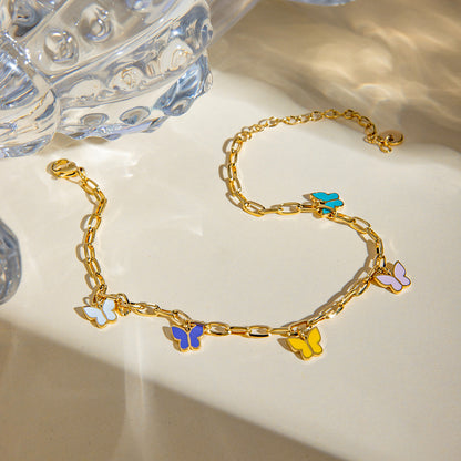 Summer Colorful Enamel Butterfly Good Luck Anklet