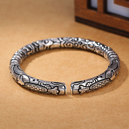 Vintage White Copper Silver Plated Double Dragon Head Bracelet