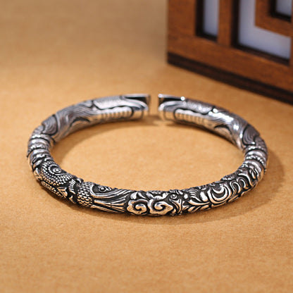 Vintage White Copper Silver Plated Double Dragon Head Bracelet