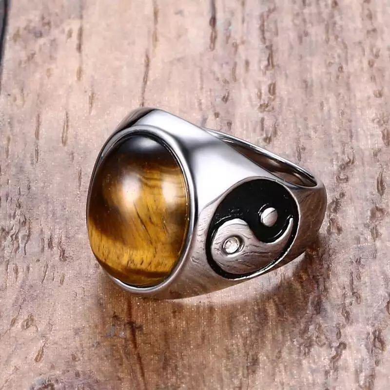 Yin Yang Bagua Tiger Eye Stone Ring