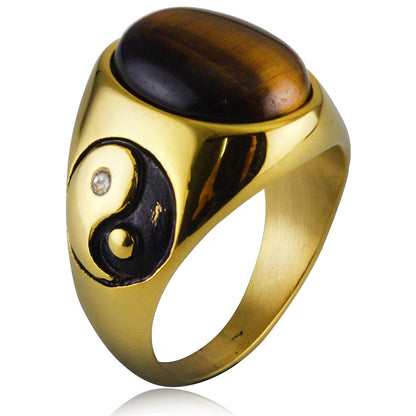 Yin Yang Bagua Tiger Eye Stone Ring