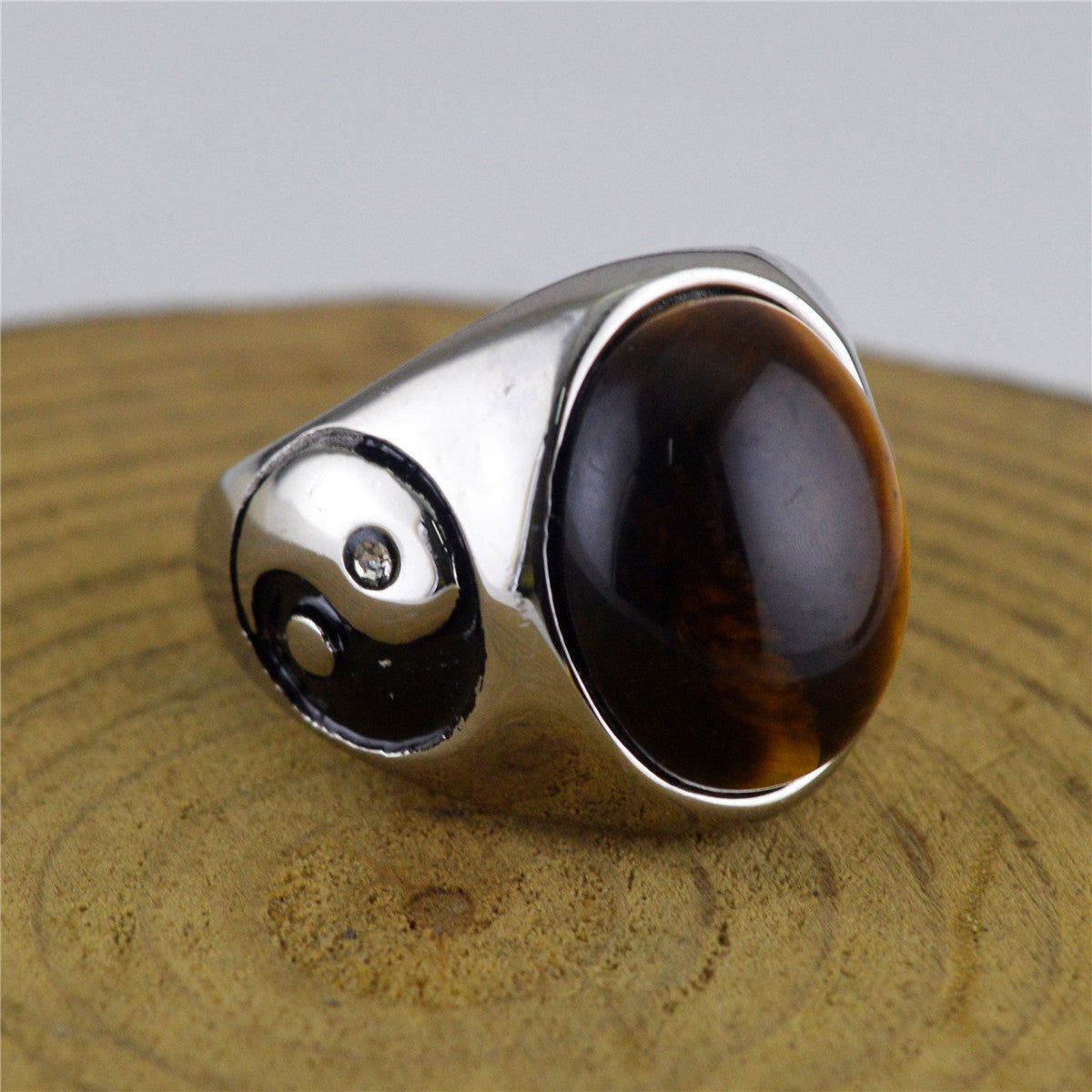 Yin Yang Bagua Tiger Eye Stone Ring