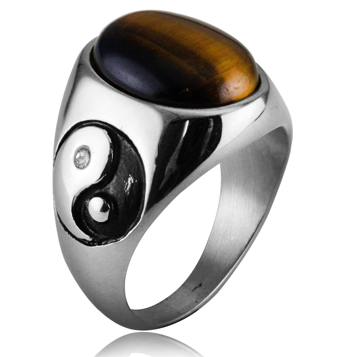 Yin Yang Bagua Tiger Eye Stone Ring