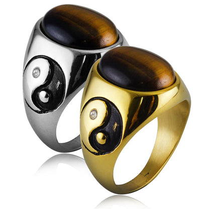 Yin Yang Bagua Tiger Eye Stone Ring