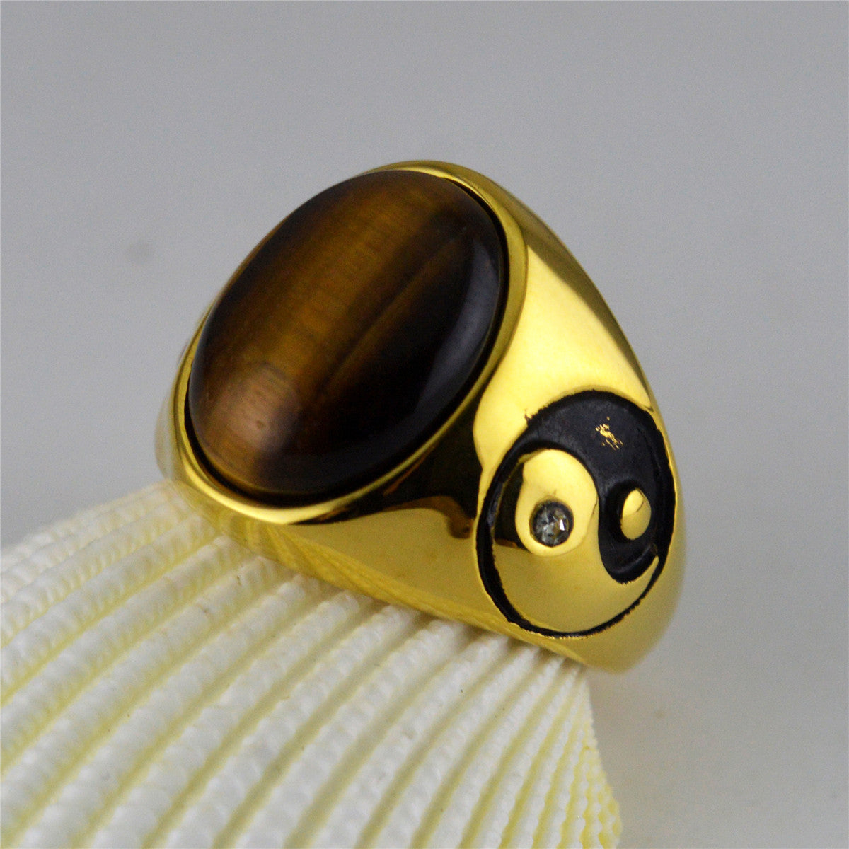 Yin Yang Bagua Tiger Eye Stone Ring