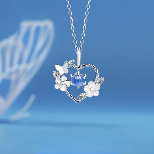 StarrySky Lumina Silver Pendant Necklace with Heart Moonstone Charm