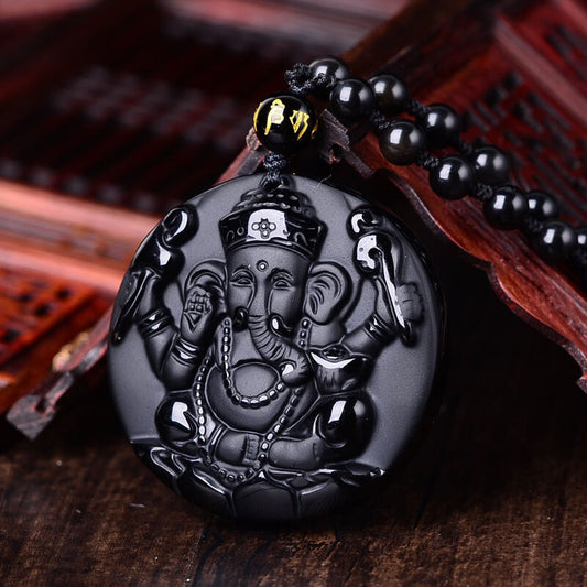 Obsidian Indian Elephant God Pendant